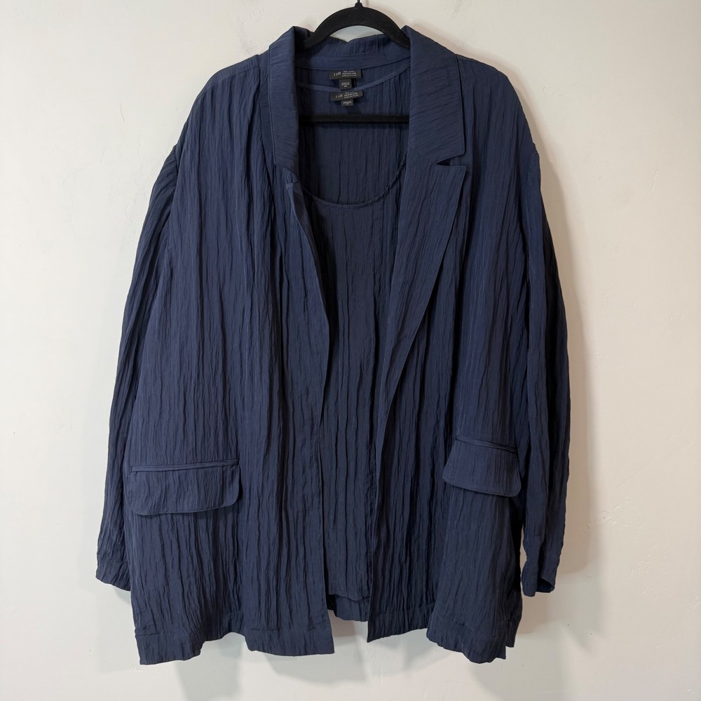 J. Jill Wearever‎ Crinkle Blazer & Tank Set 4X Navy Blue 2pc Open Front Plus